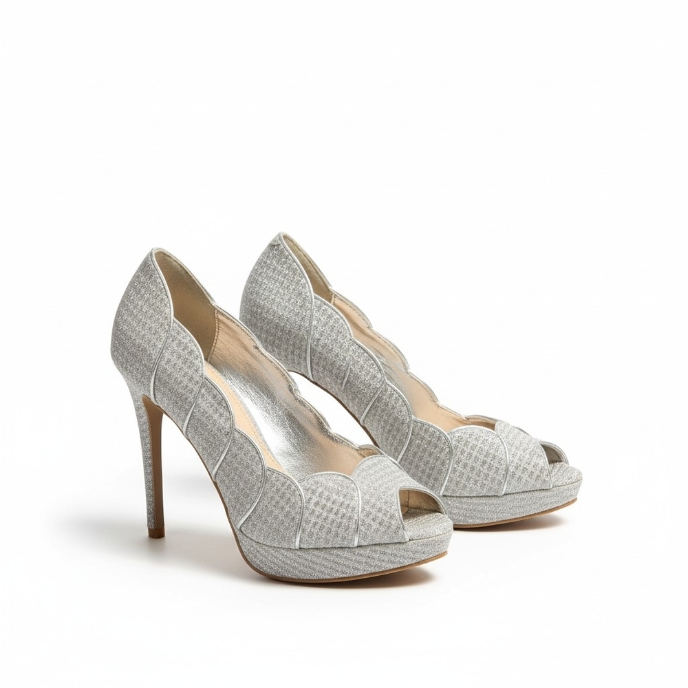 Source Unknown Silver Peep-Toe Heels - image 1